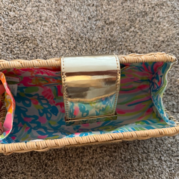 NWT Lilly Pulitzer Bask in Clutch Natural Gold and Wood/Cream Woven - Picture 3 of 4
